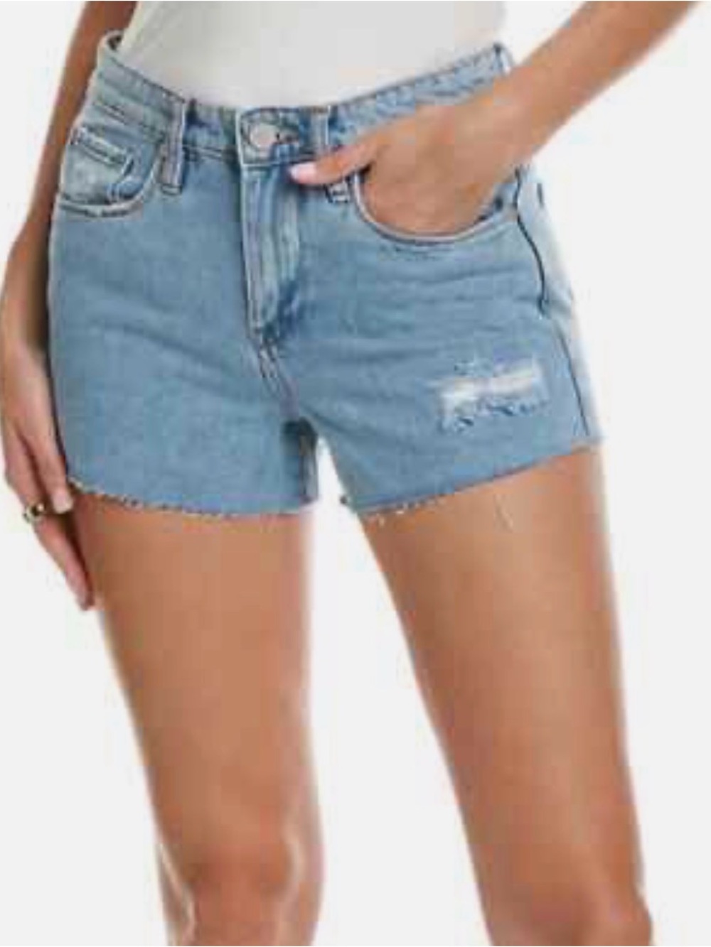 Blank NYC Light Blue the barrow vintage high rise Distressed Denim Cutoff Shorts